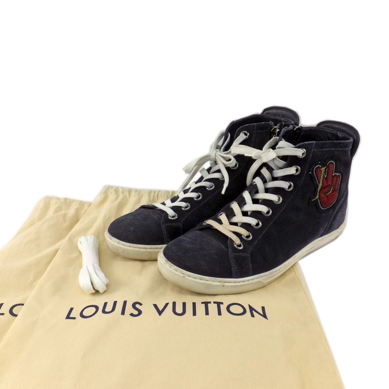 Louis Vuitton High Cut Sneakers Side Zip Suede Dark Navy Size 6 — view 9