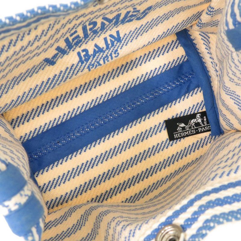 Hermes Striped Cotton Ivory Blue Pouch 0453 — view 5