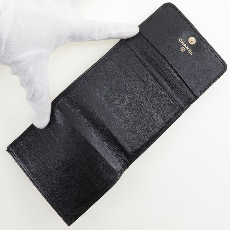 Chanel Coco Mark W Hook Calf Black Bifold Wallet — view 5