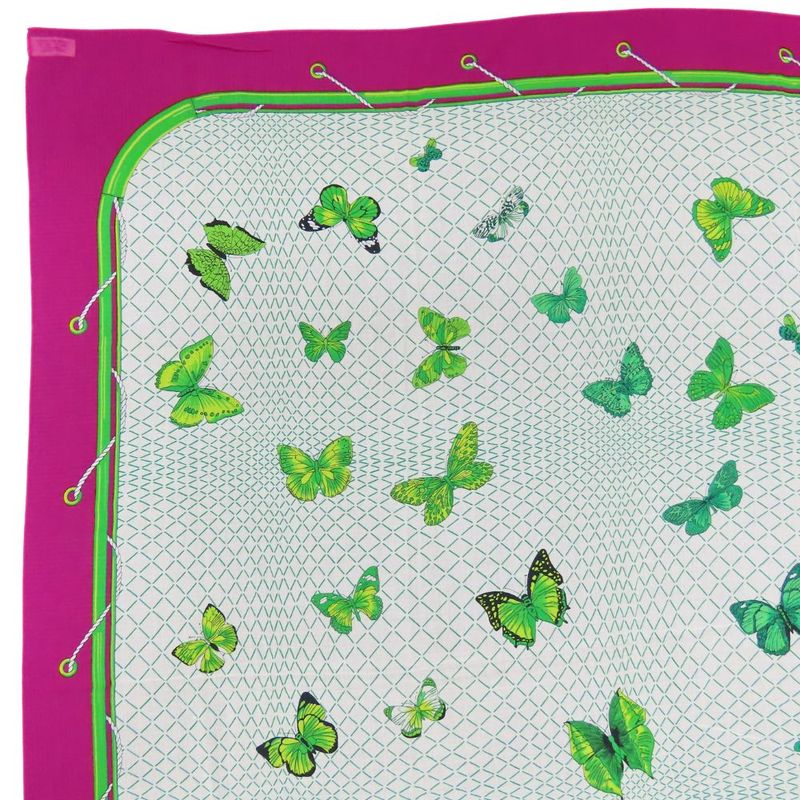 Hermes Shawl Pareo Cotton Purple White Green Butterfly Large Scarf — view 4