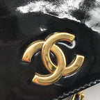 Chanel CC Logo Patent Chain Shoulder Bag Black Push Lock — view 9