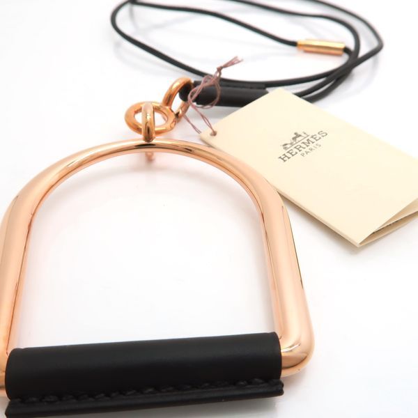 Hermes Equestre GM Necklace PG Pink Gold Black Leather Same As Box — view 5