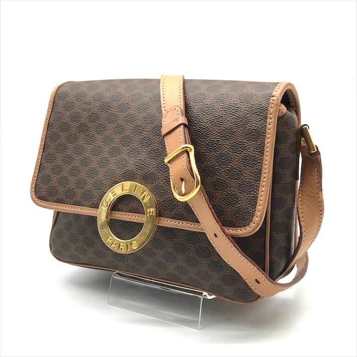 Celine Macadam Circle Logo Leather Gold Vintage Shoulder Bag Brown — view 2