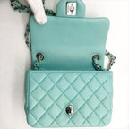 Chanel CC Logo Turnlock Lambskin Mini Quilted Chain Shoulder Bag Blue — view 7