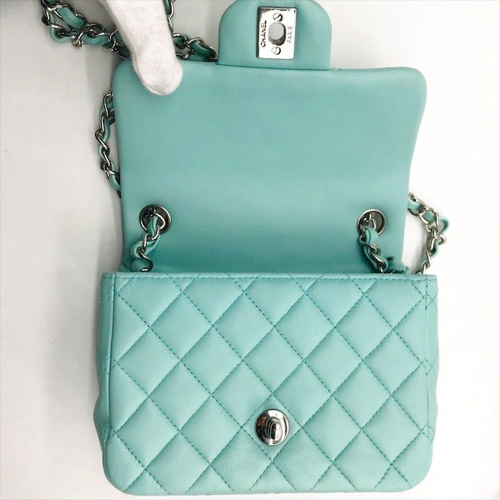 Chanel CC Logo Turnlock Lambskin Mini Quilted Chain Shoulder Bag Blue — view 7