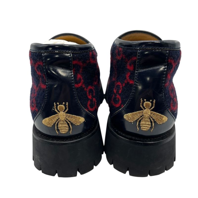 Gucci Boots Wool Horsebit Loafers 6 1 2 Navy Red GG Pattern Thick 2704 — view 7