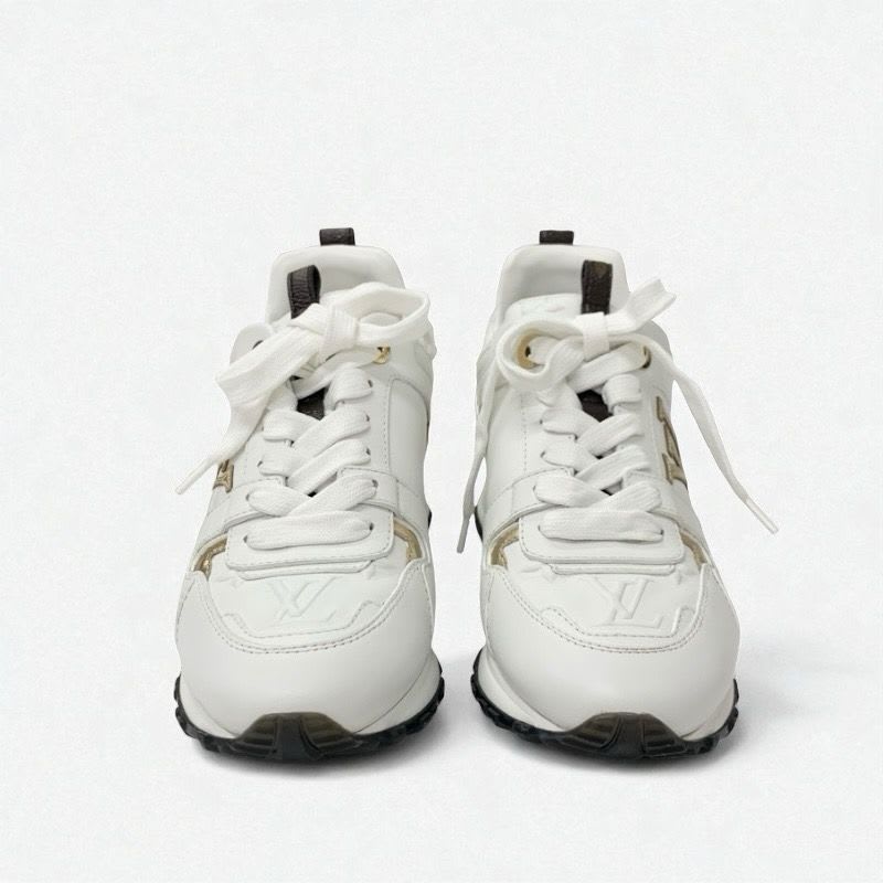 Louis Vuitton Run Away Line Monogram Sneakers Shoes Leather White Gold Brown — view 2