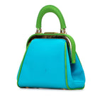 Dior Gusset Shoulder Bag 2-Way Blue Green Satin Canvas — view 2
