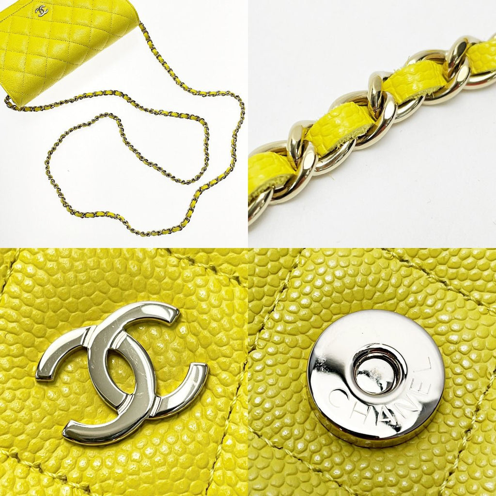 Chanel Quilted Ap0250 Yellow Chain Wallet Shoulder Bag Caviar Leather — view 7