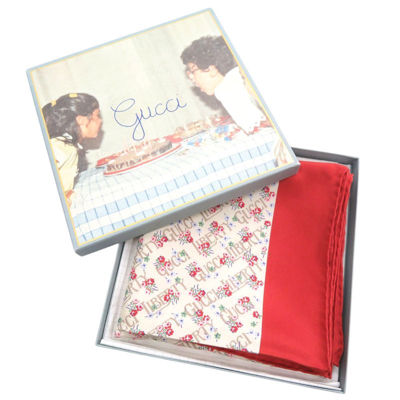 Gucci Liberty Flower Print Silk Beige Red Scarf 1126 — view 2