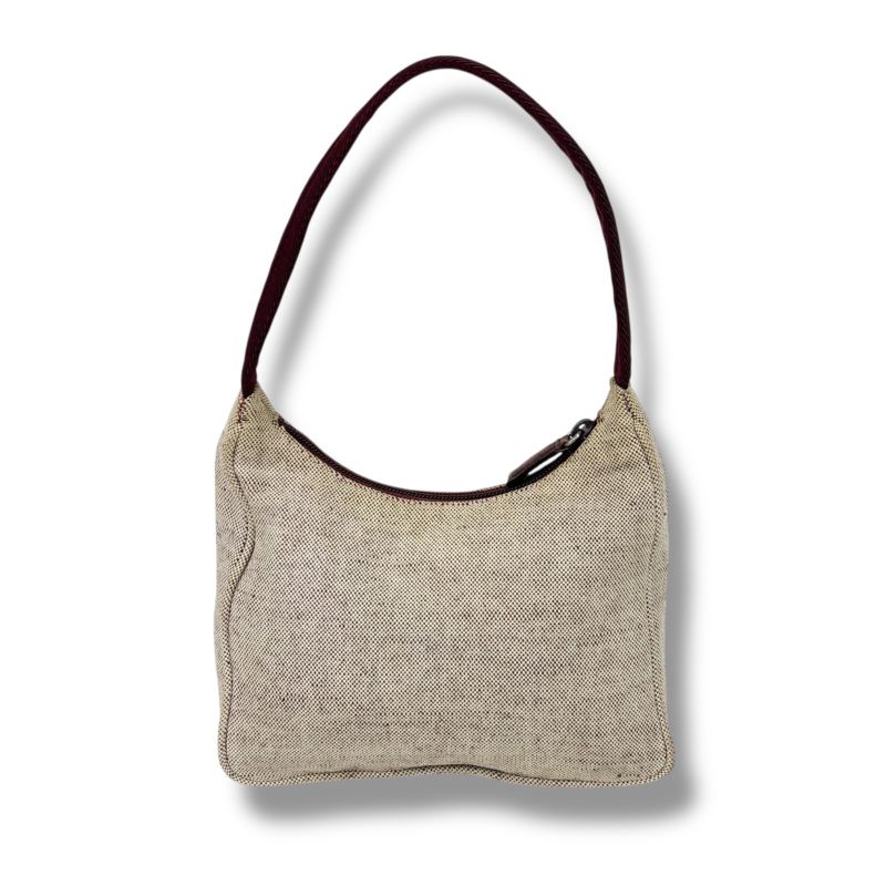 Prada Accessory Pouch Mini Handbag Ivory Wine Red Canvas — view 2