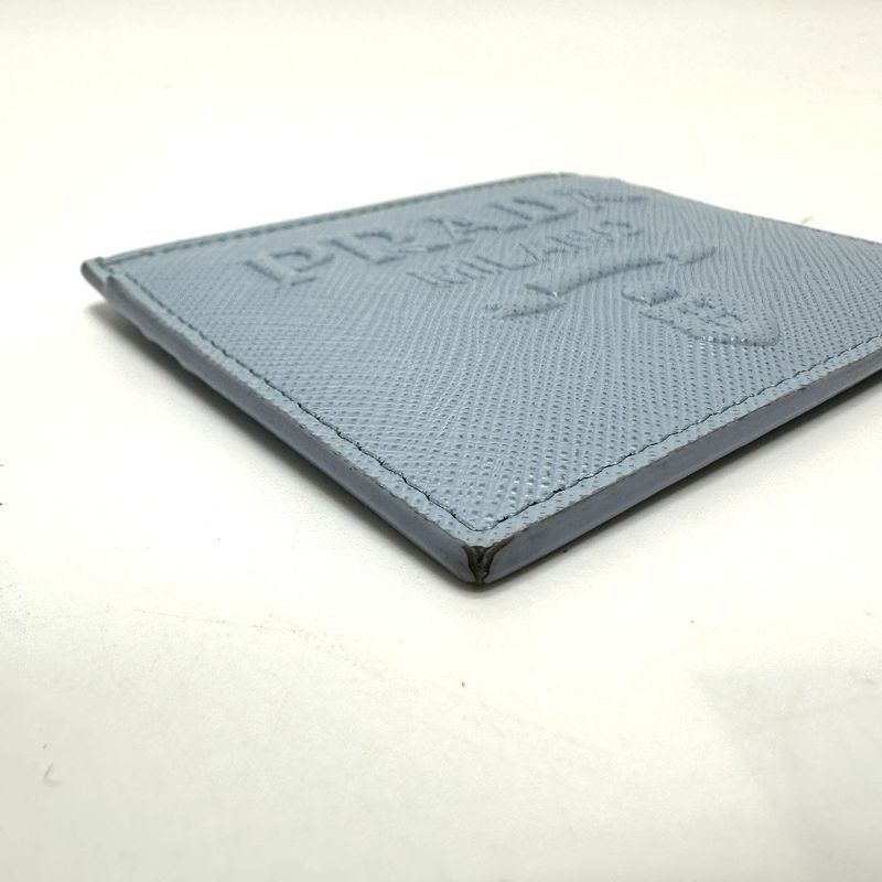 Prada Card Case with Embossed Logo 1 Mc025 Saffiano Leather Light Blue — view 5