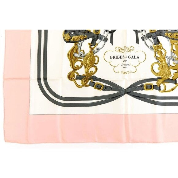 Hermes Silk Scarf Carre 90 Brides de GALA by Hugo Grygkar Pink White — view 5