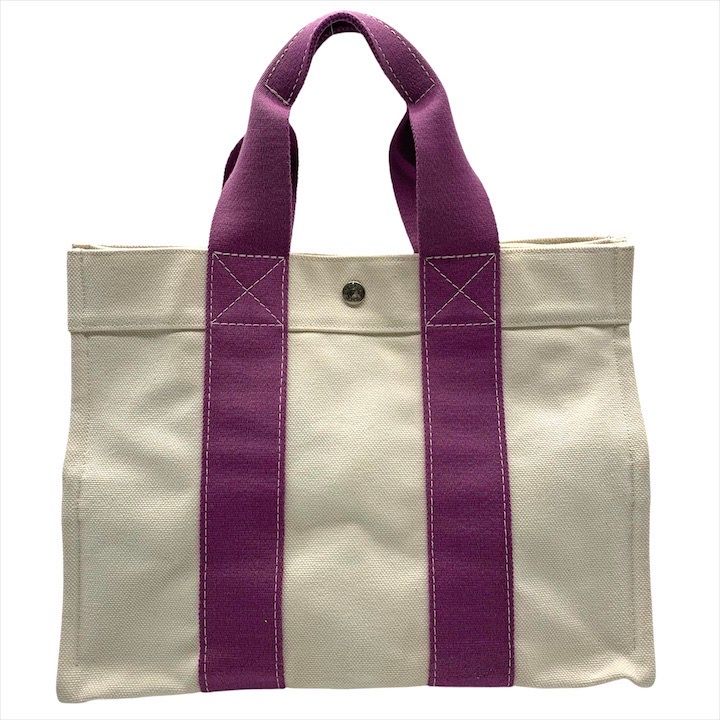 Hermes Bora Canvas Hand Tote White Purple — view 2