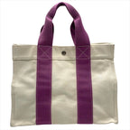 Hermes Bora Canvas Hand Tote White Purple — view 2