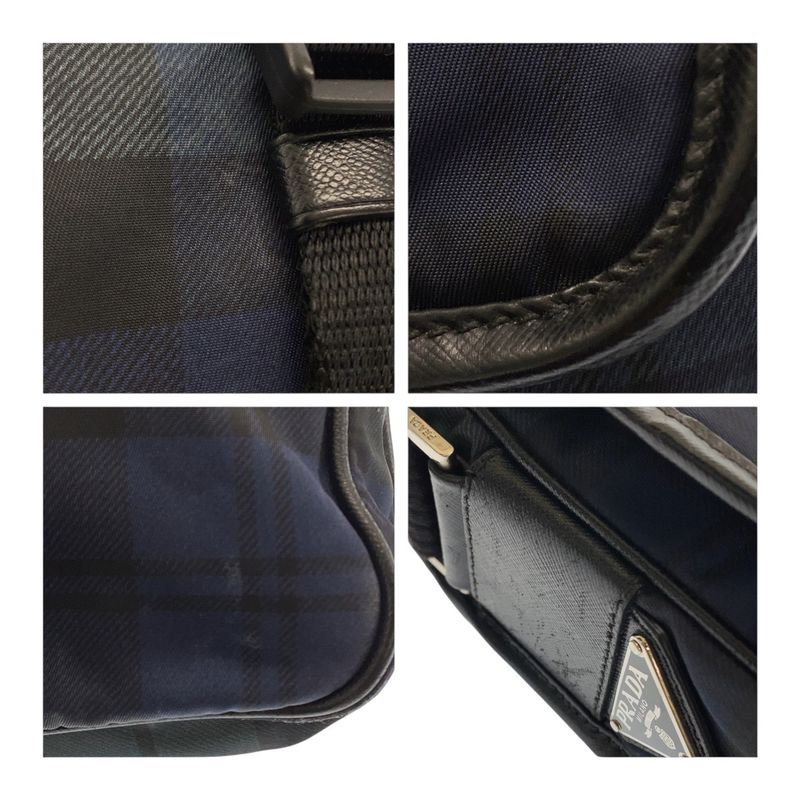 Prada Tessuto Triangle Logo Plate Checked Green Blue Black Silver Hardware — view 5