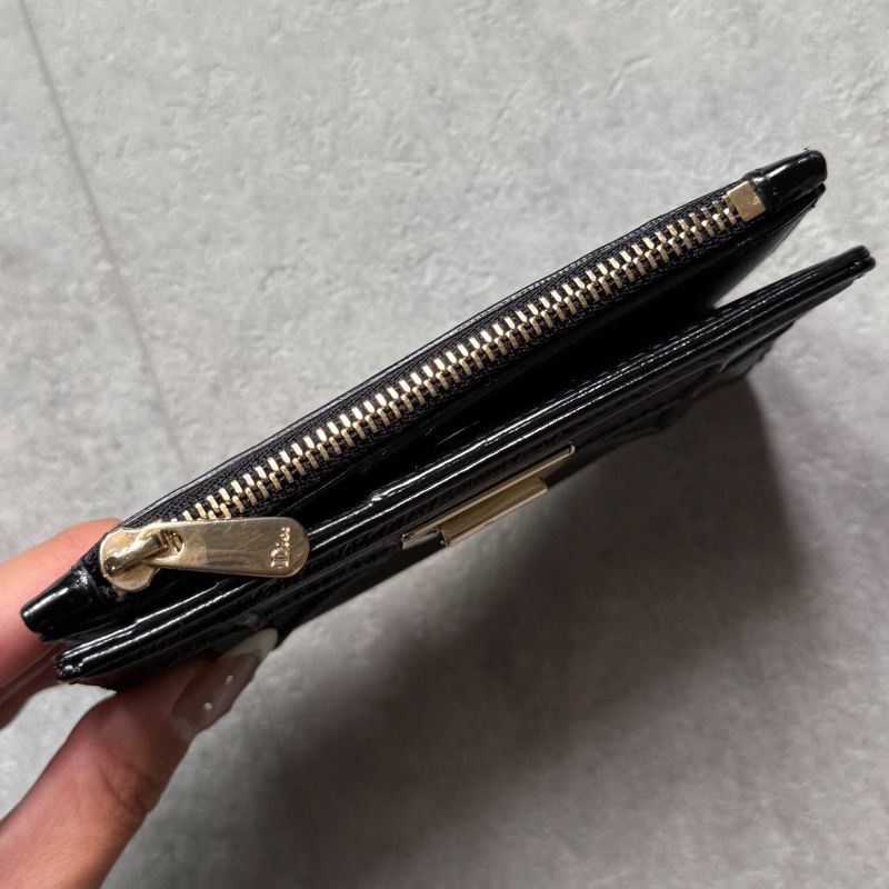 Christian Dior Ama Patent Leather Fold Wallet Card Case Coin Compact — view 7