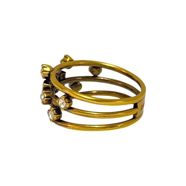 Christian Dior Ja Ring Double Finger Logo GP Rhinestone Gold 9 Size — view 5