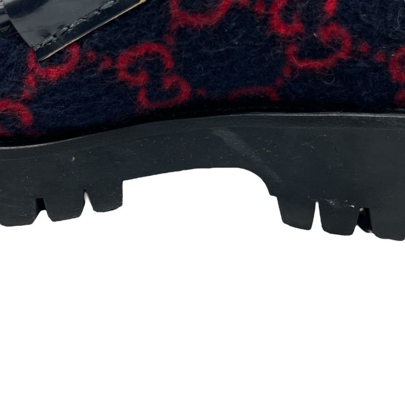 Gucci Boots Wool Horsebit Loafers 6 1 2 Navy Red GG Pattern Thick 2704 — view 8