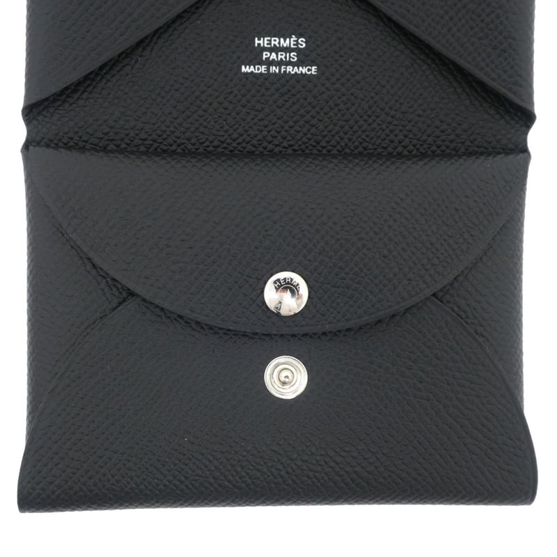 Hermes Calvi Duo Black Card Case With Coin Epson Leather — view 8