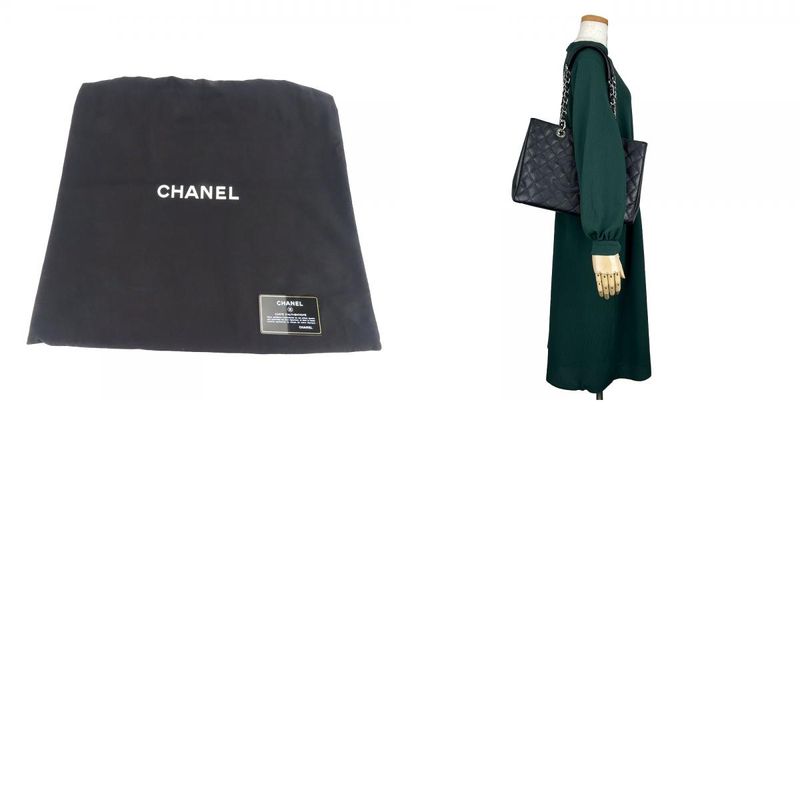Chanel Tote Bag Grand Shopping GST Quilted Caviar Leather Black Silver Hardware Chain 14 Coco — view 9