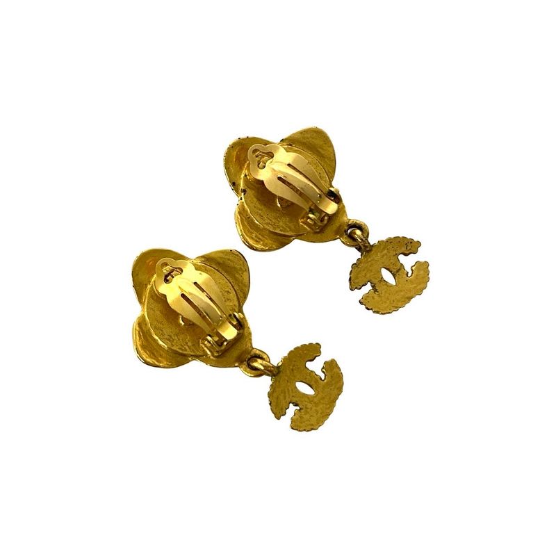 Chanel Vintage Coco Mark Flower Motif Earrings Ear Cuff Gold 96A — view 7