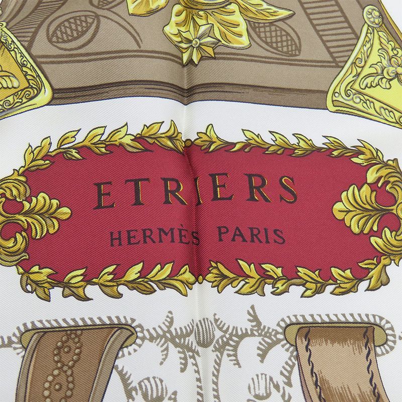 Hermes Scarf Carre 90 Silk Red White Yellow Fashionable Equestrian Pattern — view 2