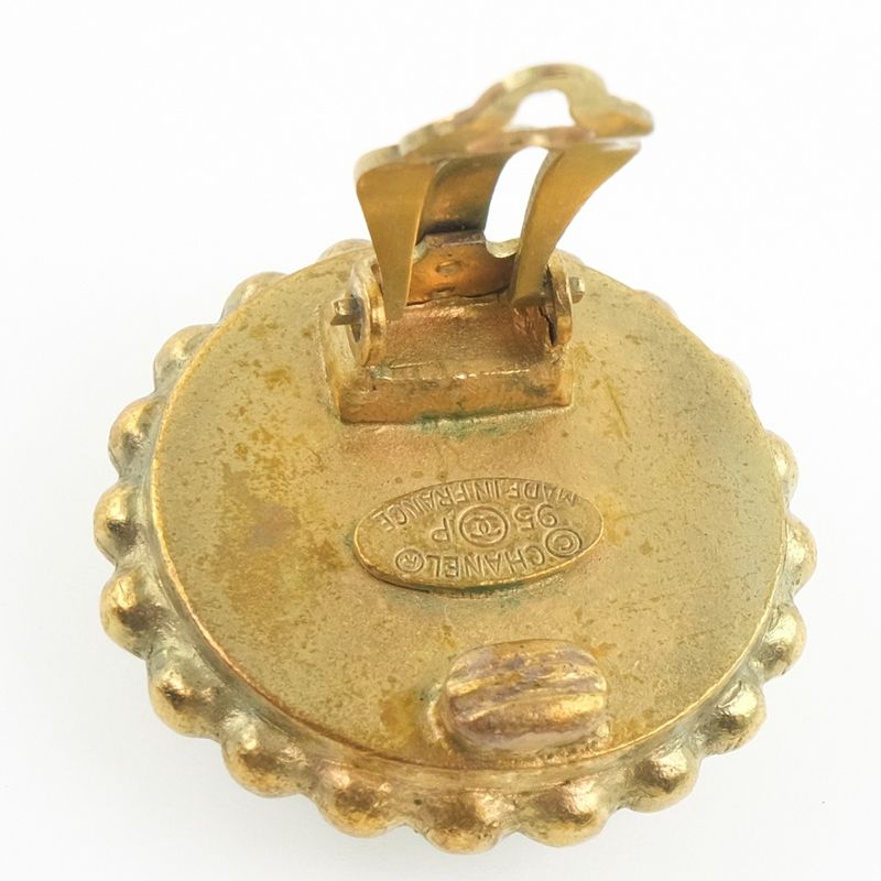Chanel Coco Mark Vintage Gold Plated Black 95 P 27.0 g Earrings — view 6