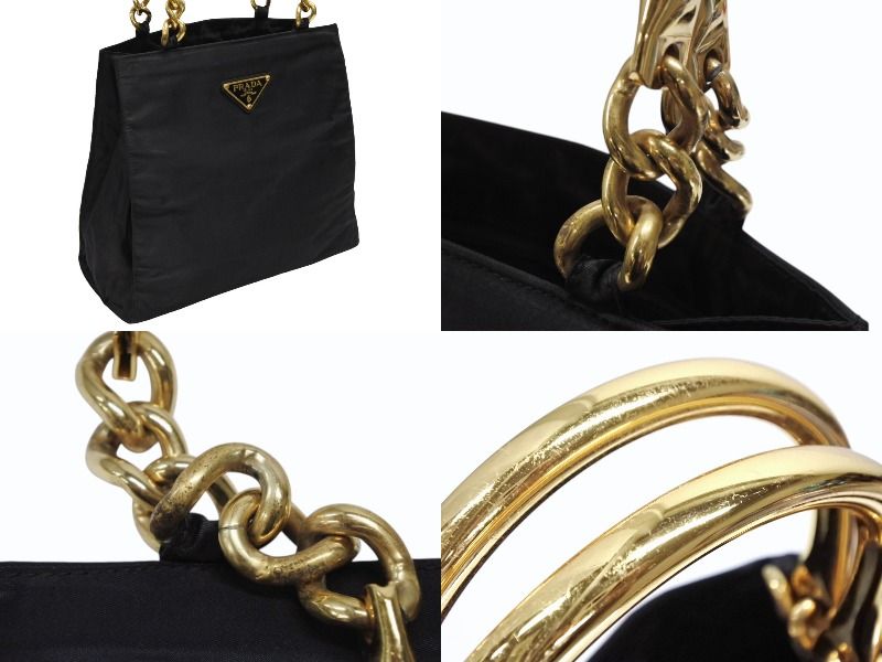 Prada Handbag Triangle Logo Nylon Gold Black — view 4