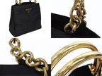 Prada Handbag Triangle Logo Nylon Gold Black — view 4