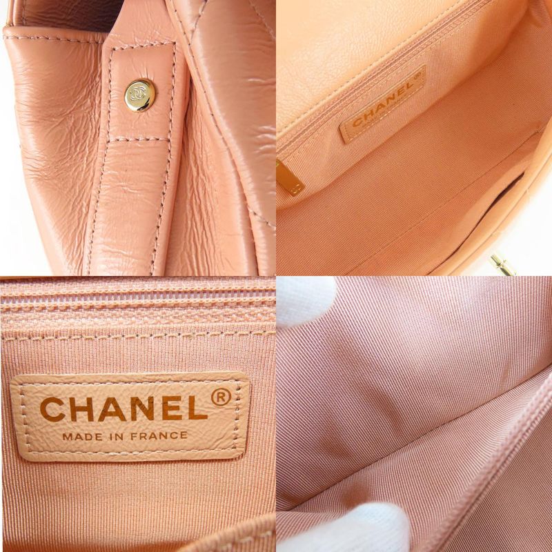 Chanel Shoulder Bag Quilted Leather Peach Beige Gold Hardware 29 th — view 6