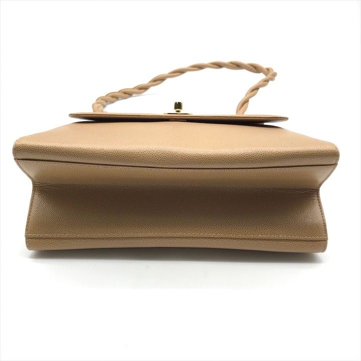 Chanel CC Logo Caviar Leather Turnlock Twist Handle Shoulder Bag Beige — view 3
