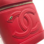 Chanel CC Logo Quilted 2-Way Vanity Hand Chain Shoulder Bag Crossbody Red — view 9