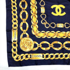 Chanel Chain Logo Scarf Large Silk 100% Navy — view 6