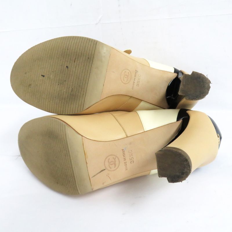Chanel Short Boots Ankle Strap Coco Mark 35.5 Beige Black White — view 4