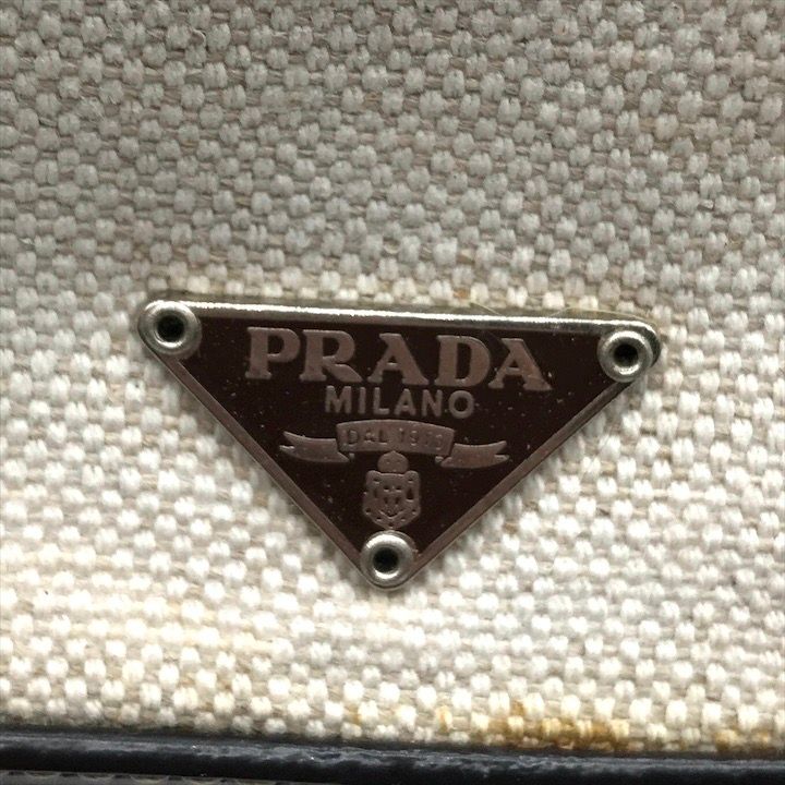Prada Canvas Leather Mini Hand Bag Clasp Brown — view 9
