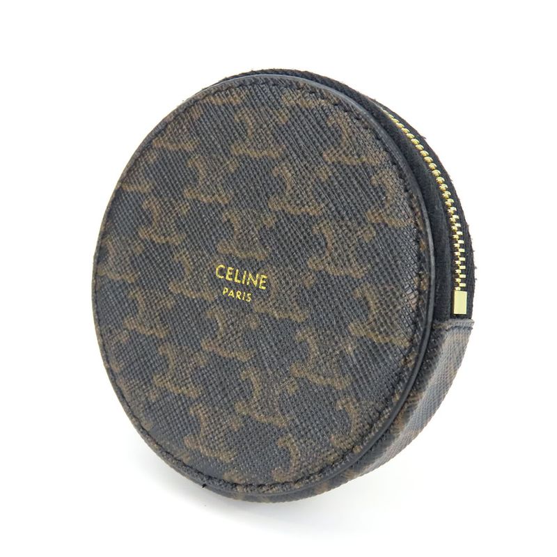 Celine Coin Case Triomphe 10 D222 Bq3.38 no Leather Black Brown Gold Hardware — view 2