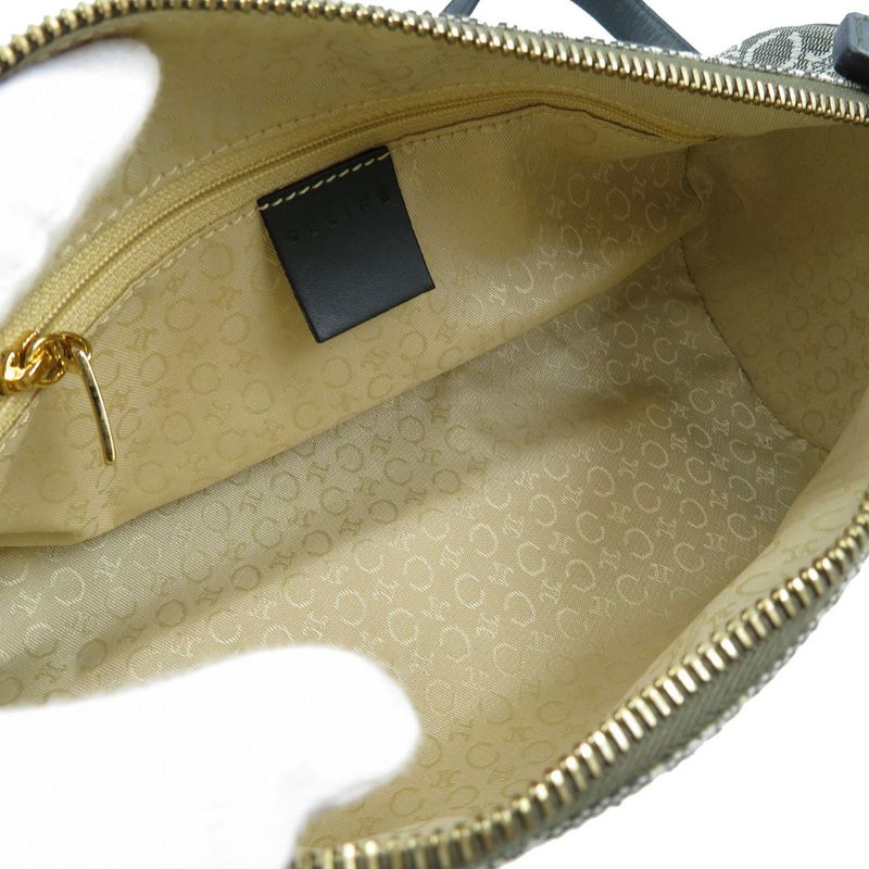 Celine C Macadam Pattern Canvas Leather Gold Hardware Olive Green Shoulder Bag — view 4