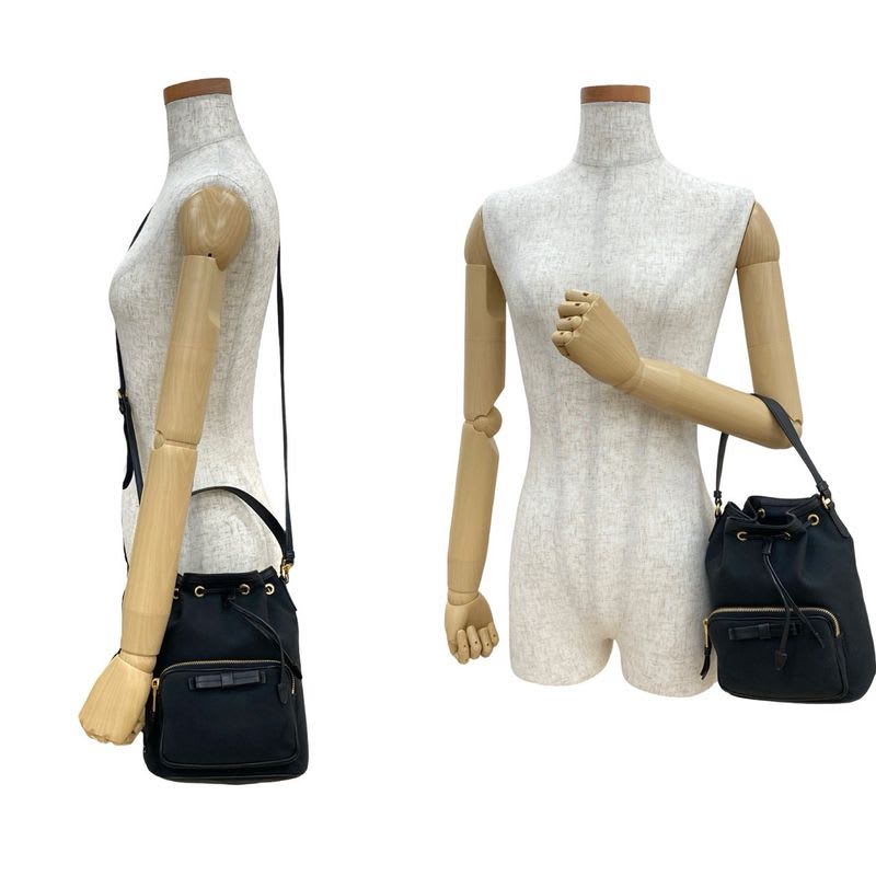 Prada Duet Logo Canvas Leather Drawstring 2-Way Handbag