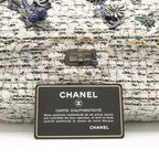 Chanel 255 Tweed Double Flap Chain Bag Shoulder Flower Motif Leather White Black — view 9