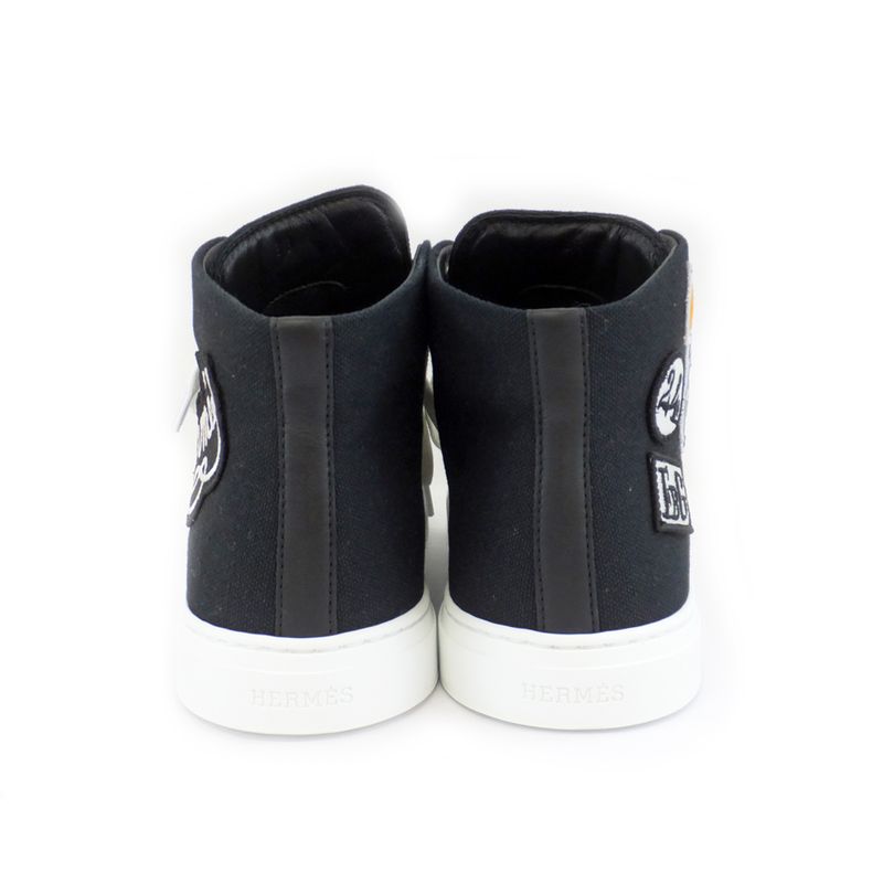Hermes Iriko High Cut Sneakers Description 38 Black White Cotton — view 4