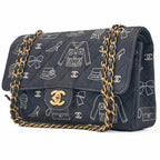 Chanel Quilted Double Flap 25 Icon Print Chain Shoulder Canvas Bicolor Black — view 2