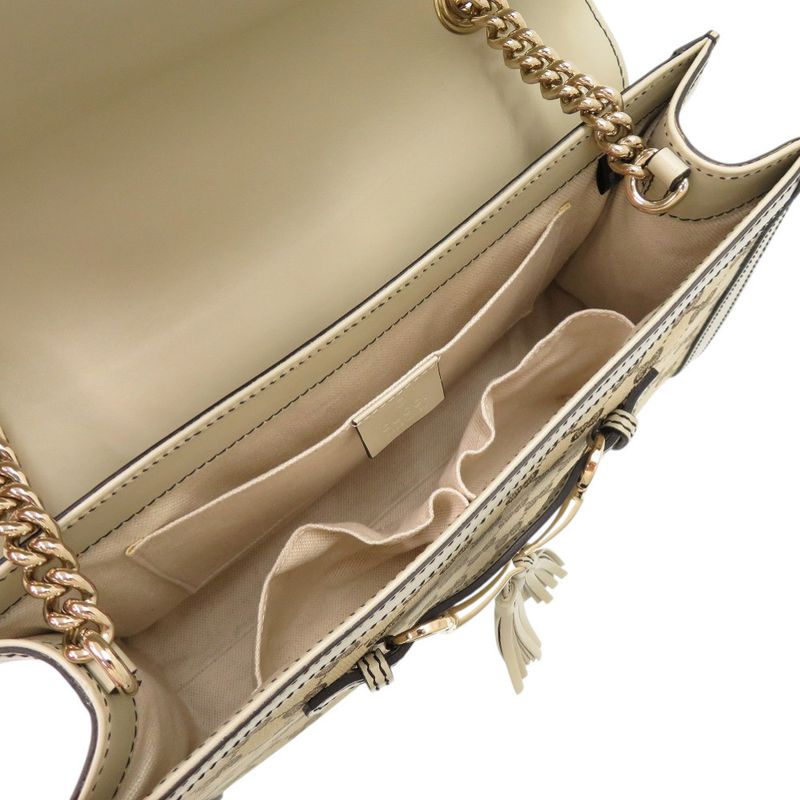 Gucci Emily Horsebit GG Canvas Leather White Shoulder Bag 0526 — view 5
