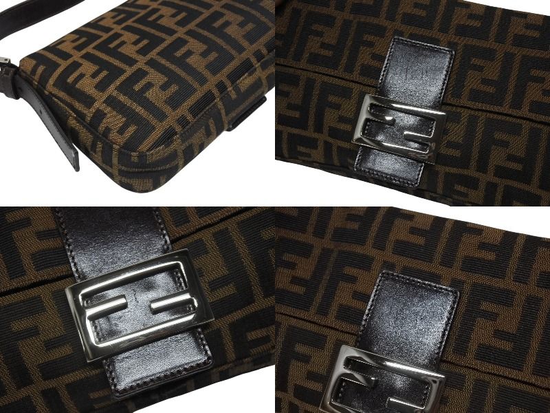 Fendi Mamma Baguette Bag Zucca Pattern Canvas Leather Brown Silver — view 6