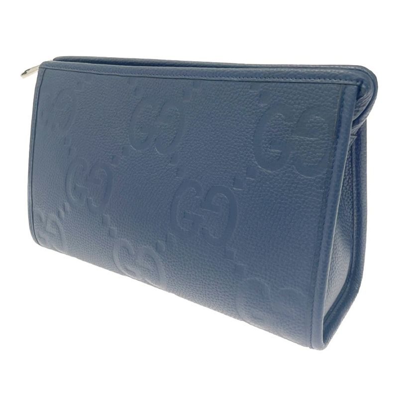 Gucci 739490-2067 Leather Jumbo GG Silver Hardware Second Bag Blue — view 4