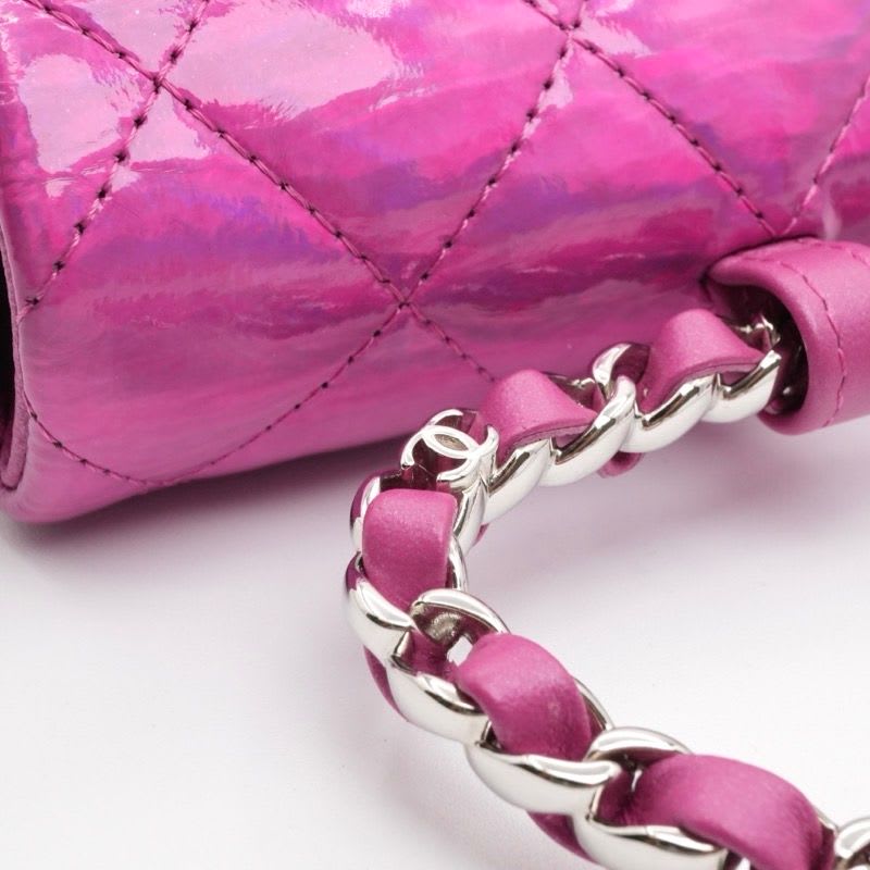 Chanel Charm Metallic Pink Silver Quilted Pouch With Hook Ears — view 8
