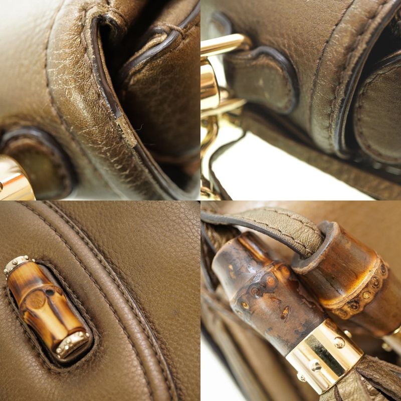 Gucci New Bamboo Shoulder Handbag Leather With Gold Strap 0020 — view 7