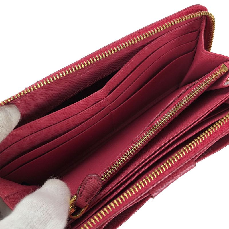 Prada Long Wallet Saffiano Pink Peonia Gold Hardware Round Zipper Ribbon — view 5