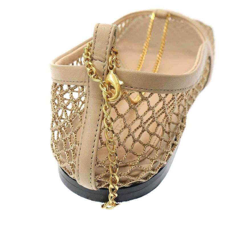 Bottega Veneta Stretch Ballerina Square Toe Mesh Chain Flat Shoes Beige 34 1 2 — view 8