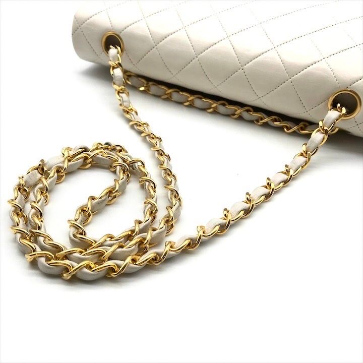 Chanel Lambskin Double Flap Chain Shoulder Bag White — view 6